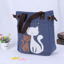 Women handbag canvas bag with cute cat fashion ladies small bags(dark blue)
