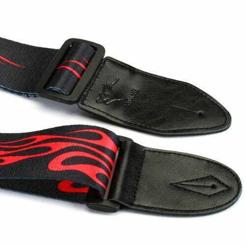 Red Flame Print Guitar Adjustable Strap Buckle Black + Red