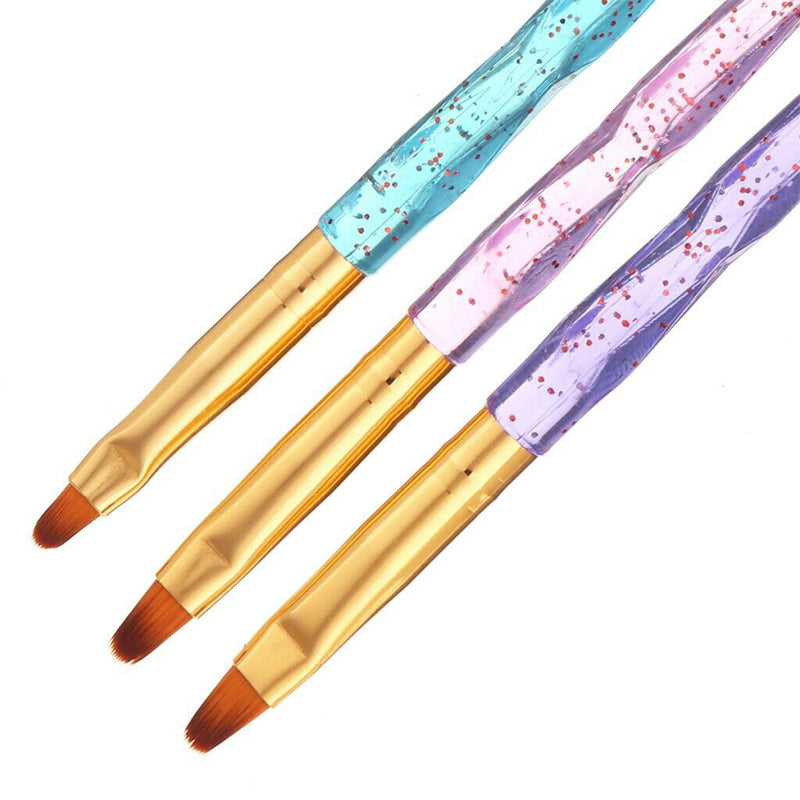 3 Pcs UV Gel Nail Art Brush Acrylic Painting Pen Kit For Salon Manicure DIY