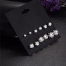 6 Pairs/Set Women's Fashion Jewelry White  Zircon CubicCrystal Ear Stud Earrings