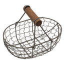 Iron Retro Fruit Egg Bread Storage Basket Wood Handle Kitchen Organizer
