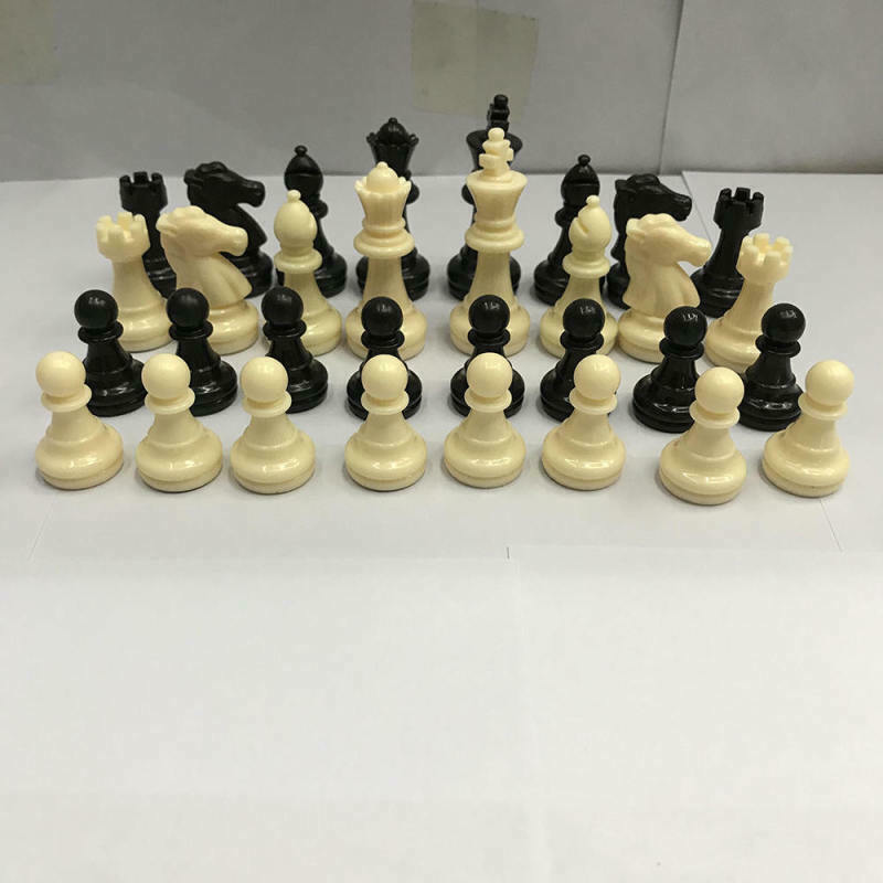 Tournament Chess Pieces Set Weighted Plastic Pieces with King Black&White WAR