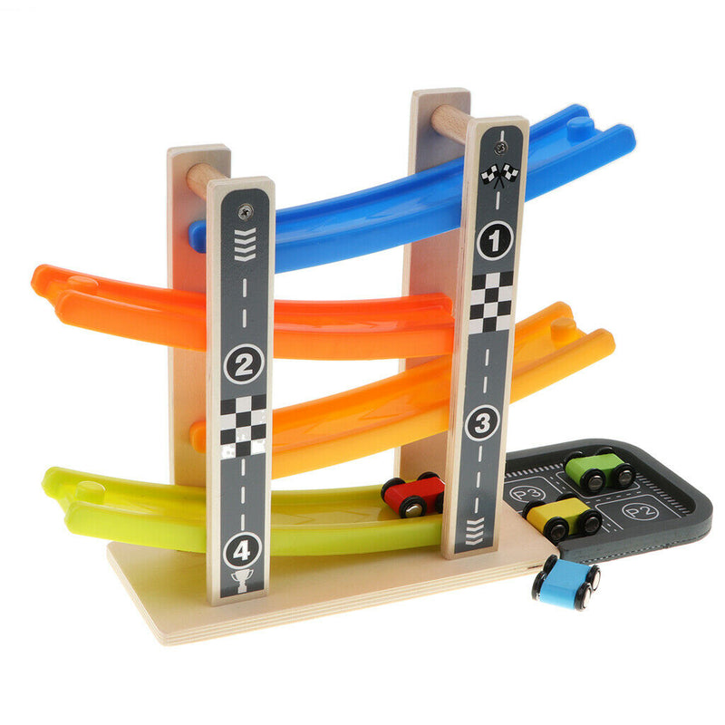 Ramp Racer Race Track for Toddlers and 4 Wood Cars, Race Car Ramp Set, Kids