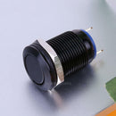 12mm Waterproof Flat Latching Push Button Black Momentary Power Switch Round Top