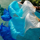 Silk Chinese Belly Dance Fan Veil Handmade in White and Blue