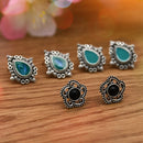 5Pairs Boho Women Turquoise Beads Earrings Retro Jewelry Ear Stud Earrings Set