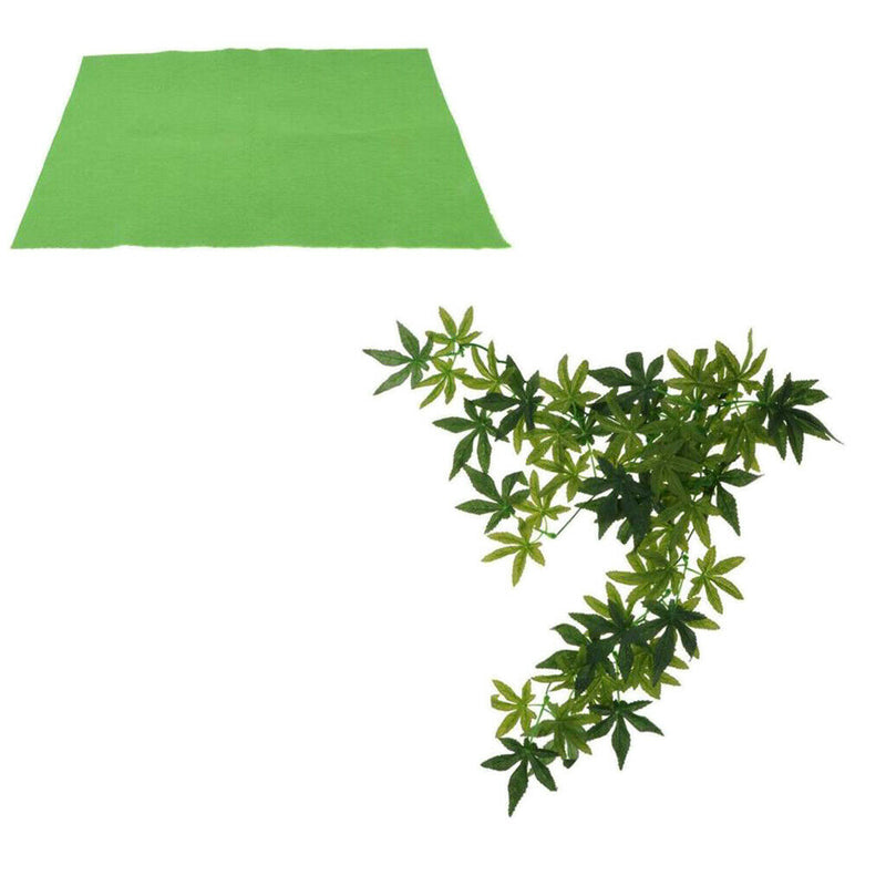 Set Of 2, Reptile Carpet Fiber Pet Mat With 20" Realistic Jungle Plant