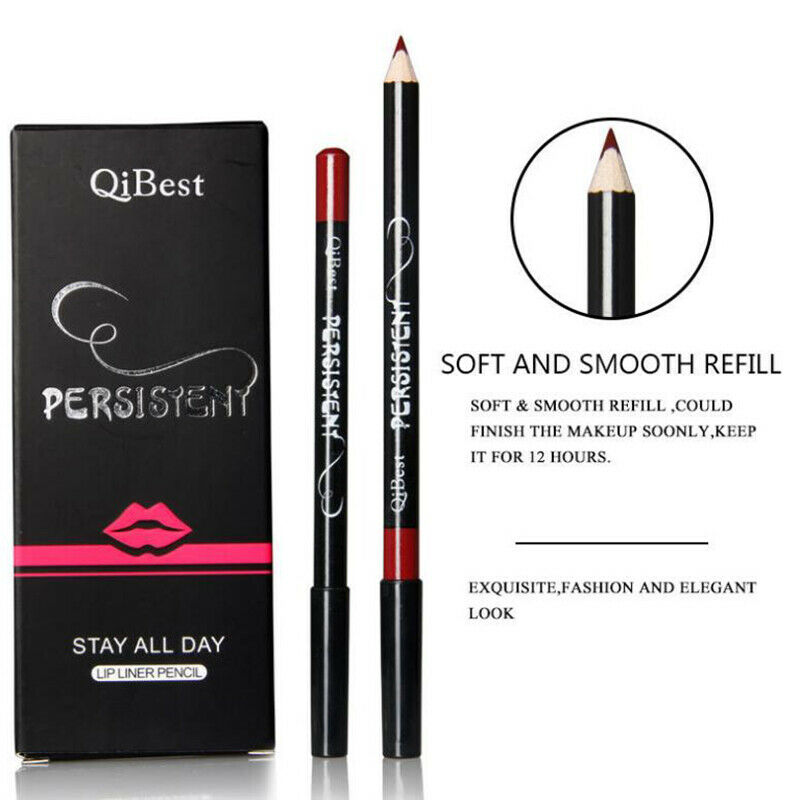 QiBest Black Rod Waterproof 12 Color Lip Liner Pen Lasting Lip Matte Lipsti E8J1