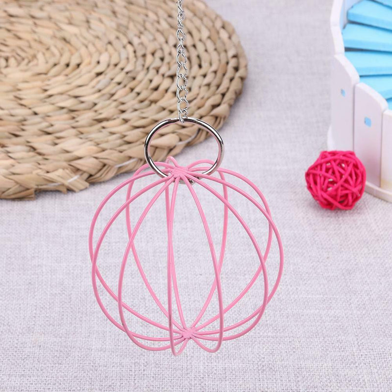 Stainless Steel Plating Pet Hay Manger Food Ball Rabbit Grass Rack (Pink) A