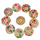 10pcs Flower Floral Printed 4-holes Wooden Buttons for Sewing Craft DIY 50mm