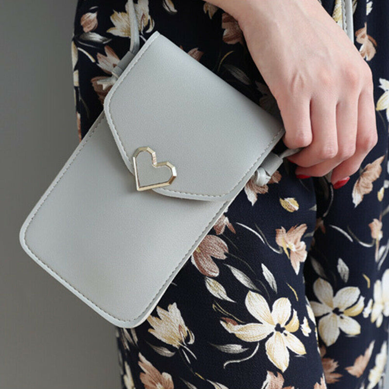 Leather Shoulder Messenger Bag Women Touch Screen Phone Pouch (Light Grey)