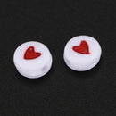 500PCs White Red Love Heart Acrylic Flat Round Beads 7mm(2/8 inch) Dia. J4Z7