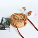 Female Round Rattan Bag Slung Shoulder Bag Ladies Bohemian Hand-Woven Straw