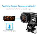 Motorcycle Dual USB Charger Adapter with Digital Voltmeter Thermometer