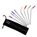 8pcs Metal Straight Bend Drinking Straws Silicone Tip with 2pcs Cleaner Brush ME