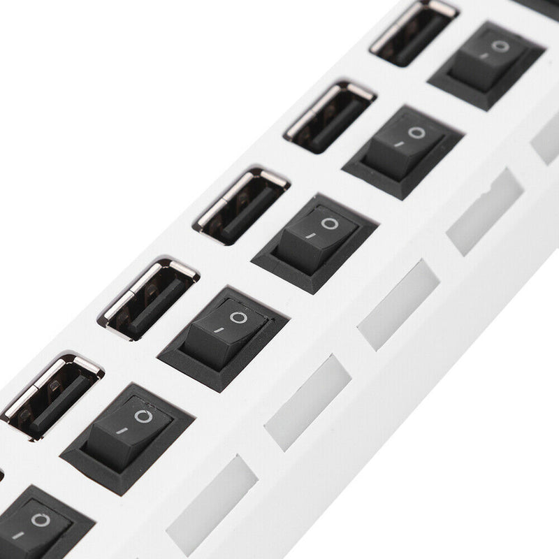 7 Ports High Speed USB 2.0 Hub Splitter w/ON/OFF Switch for Laptop (White)