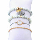 Trendy Women Bohemian Multilayer Marble Beaded Tassel Pendant Chain Bracelet Set