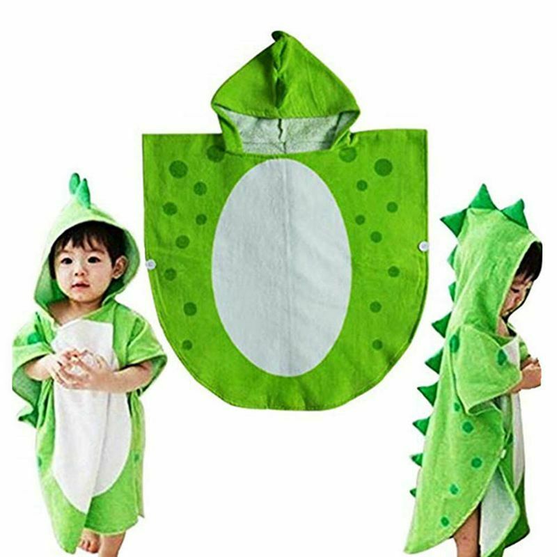 Children Bath Towel Robe Kids Hooded Beach Swimming Poncho Dinosaur Pattern W7G6