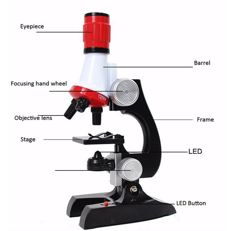 Kids Students Beginner Microscope with LED 100X 400X 1200X Magnification