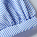Short Sleeve Hollow Off Shoulder Strapless Stripe Women Tops (Blue XXL)