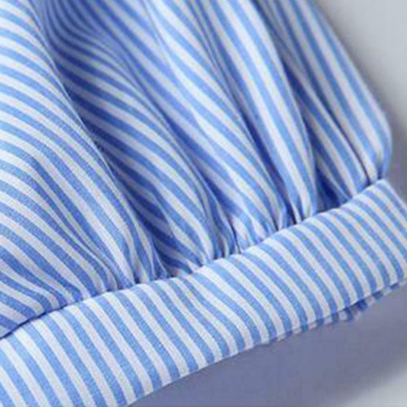 Short Sleeve Hollow Off Shoulder Strapless Stripe Women Tops (Blue XXL)