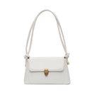 Women Solid Color Shoulder Bag PU Leather Tote Messenger Handbag (Beige)