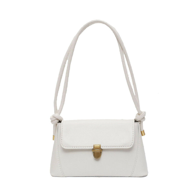 Women Solid Color Shoulder Bag PU Leather Tote Messenger Handbag (Beige)