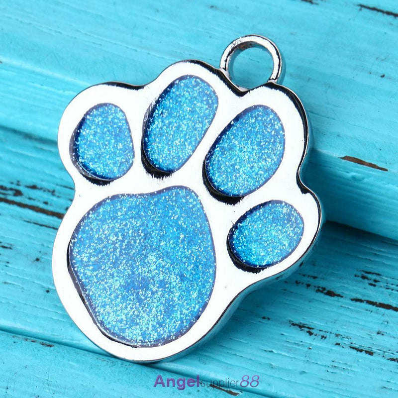 Stainless Steel Glitter Custom Pet Dog Tag Engraved Feet Card(Blue)