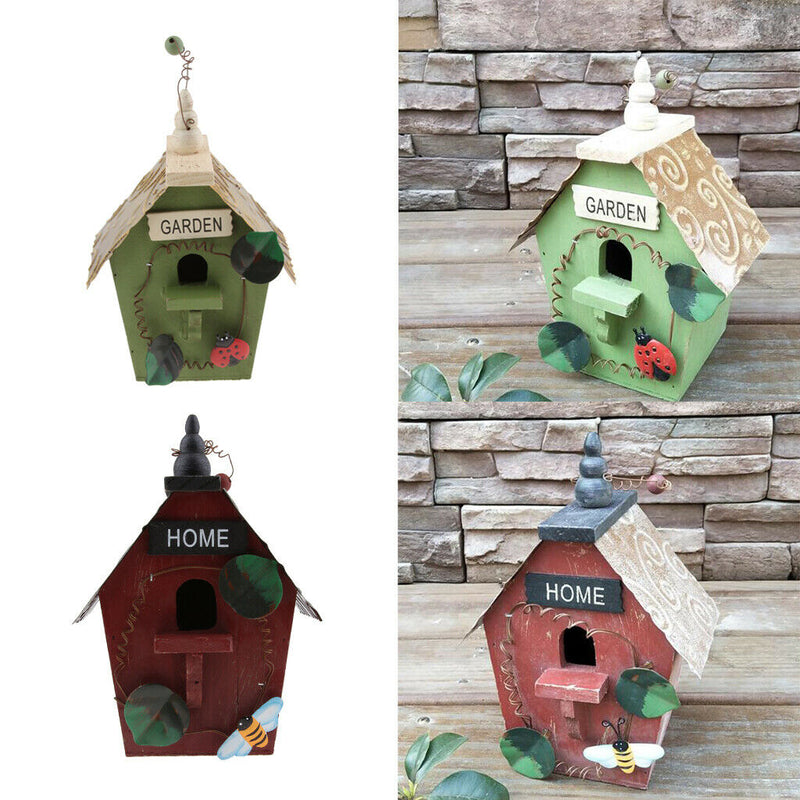 2 Pieces Natural Wood Decorative Birdhouse, Hanging Wooden Garden Bird House for