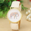 Fashion Women Elephant Printing Pattern Weaved Leather Quartz Dial Watch Tide