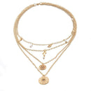 Boho Cross Wafer Pendant Clavicle Chain Women Multilayer Necklace Jewelry