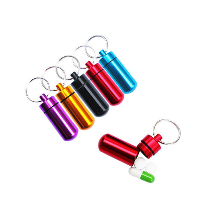 5x Medicine Pill Case Pill Box Pill Holder Bottle Container w/ Keychain Po XFQ