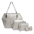 4pcs/set Solid Color Totes Women Leather Shoulder Card Bags Clutch (Grey)