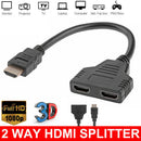 New 1X HDMI Male to 2X HDMI Female Y Splitter Switch Adapter Cable 1080P
