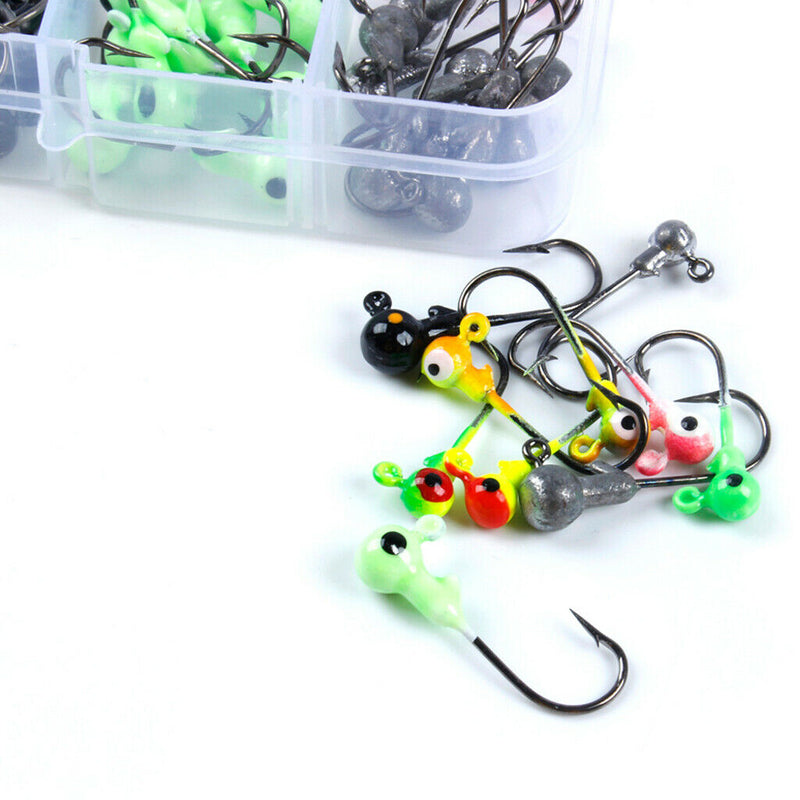 Round Jig Head, 100Pcs Ultrahead Jig Fishing Hook Jigheads Set, with Plastic