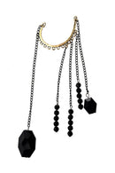 Rock Punk Exquisite Black Beads Long Chain Tassels Ear Cuff Earring-Black