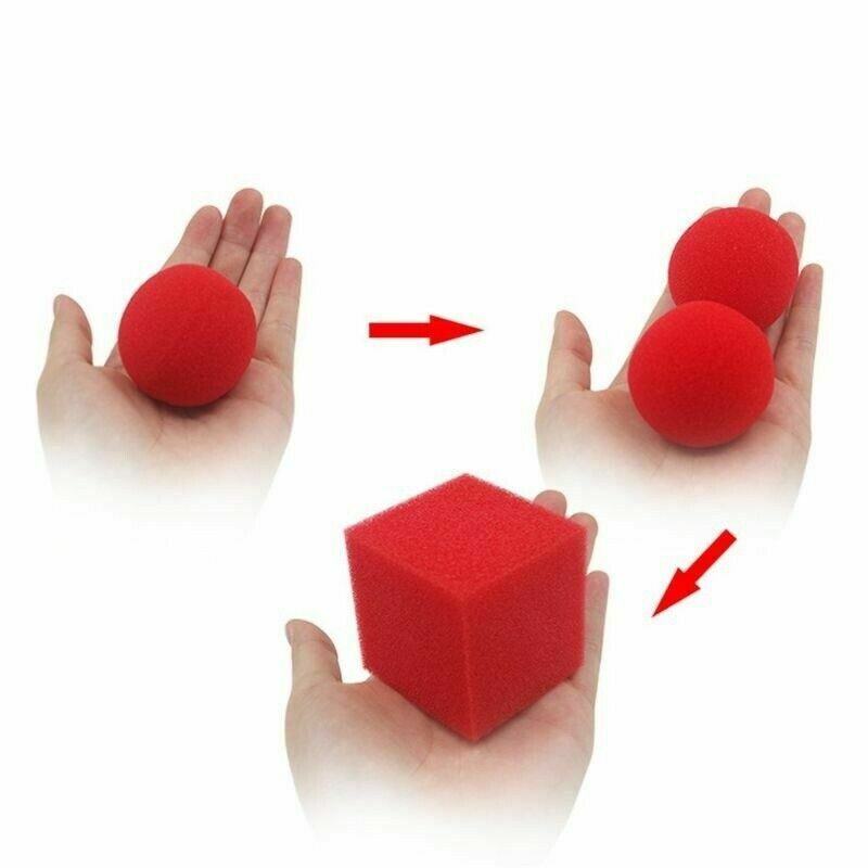 1 Block 2 Sponge Balls Magic Props Classical Illusion Magic Tricks New Red N9Z8