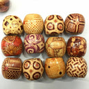 100PC 9x10mm Tribal Patterned Wood Beads Mix Wooden Dreadlock Pony Bead Macrame