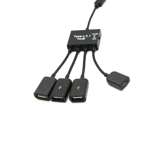 4 in 1 USB Type-C Male to Micro USB Female + 3 USB 2.0 OTG Hub Cable Adapter