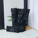 2pcs/set Canvas Pen Bag Print Shoulder Bucket Bags Women Black Clutch Handbag