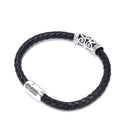Fashion Men PU Leather Weave Stainless Steel Magnetic Clasp Bracelet Jewelry FT