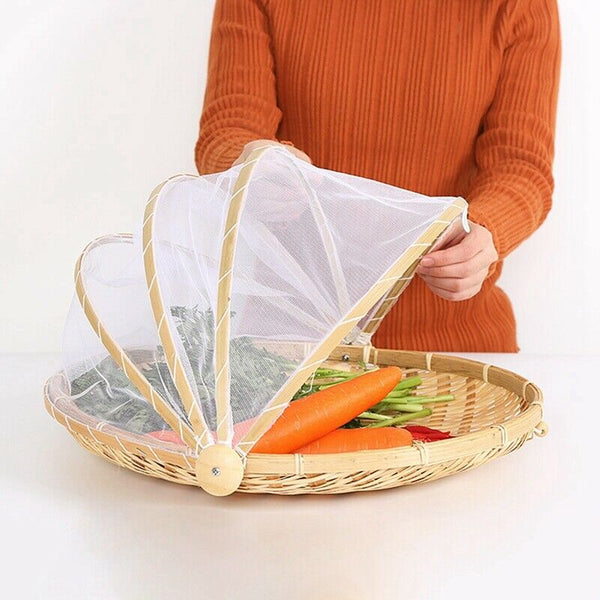 1Pc Hand Woven Bug Proof Basket Dustproof Picnic Basket Handmade Fruit Vege