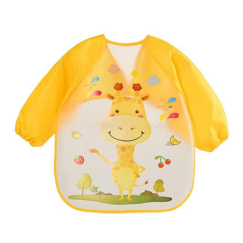 Cartoon Waterproof Unisex Baby Feeding Long Sleeve Art Apron Animal Bibs(F)