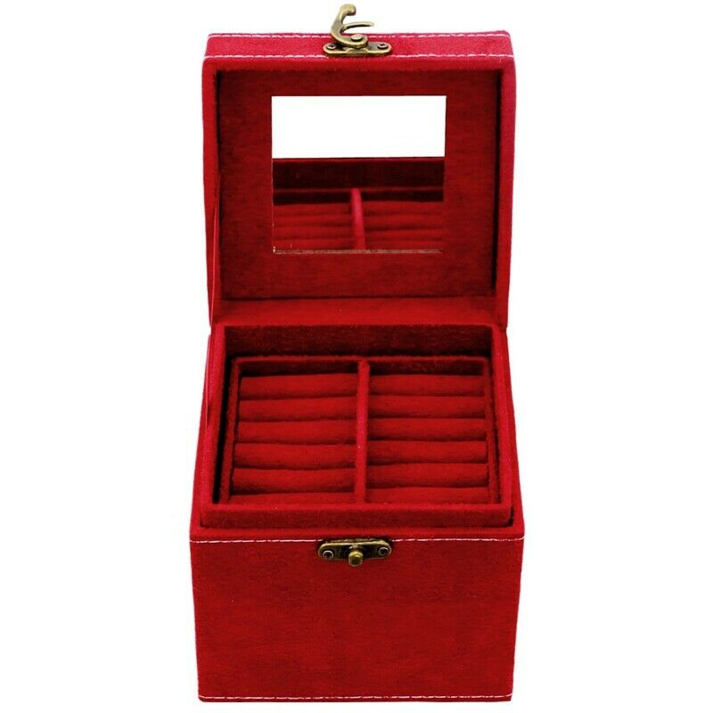 Retro Jewelry Box Case Storage Organizer Makeup Case with Lock - Red E2Z6