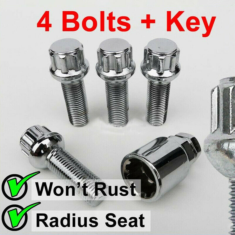 BLACK ALLOY WHEEL LOCKING BOLTS FOR GOLF(M14x1.5) RADIUS SECURITY NUTSS Ew