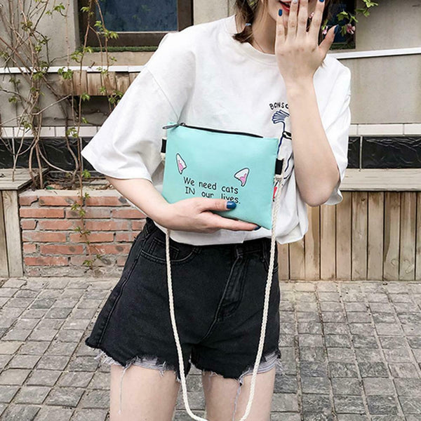 4pcs/set Cute Printing Women Shoulder Crossbody Pen Bags Backpacks (Green) A#S