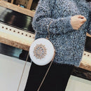 Round Evening Clutch Luxury Diamond Sunflower Party Bag, Chain Clutch Black