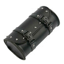 Motorcycle Fork Bag Handlebar Tool Bag Sissy Bar PU Leather Roll Bag Black
