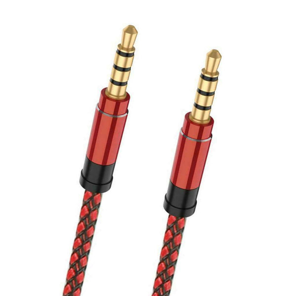 1.5M Red Nylon Braid 3.5mm Plug Male To Male Aux Extension Cable For Phone