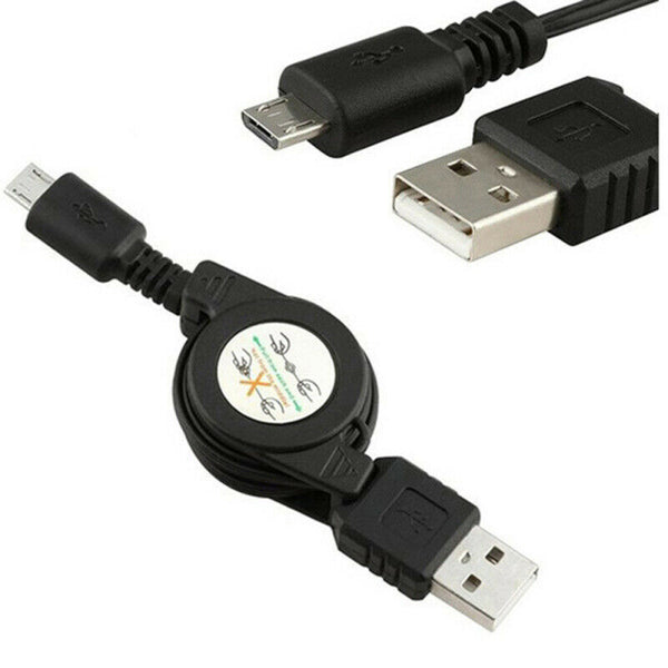 Black Micro Android USB 2.0 B Retractable Data Sync Charger Cable Cord  Phone